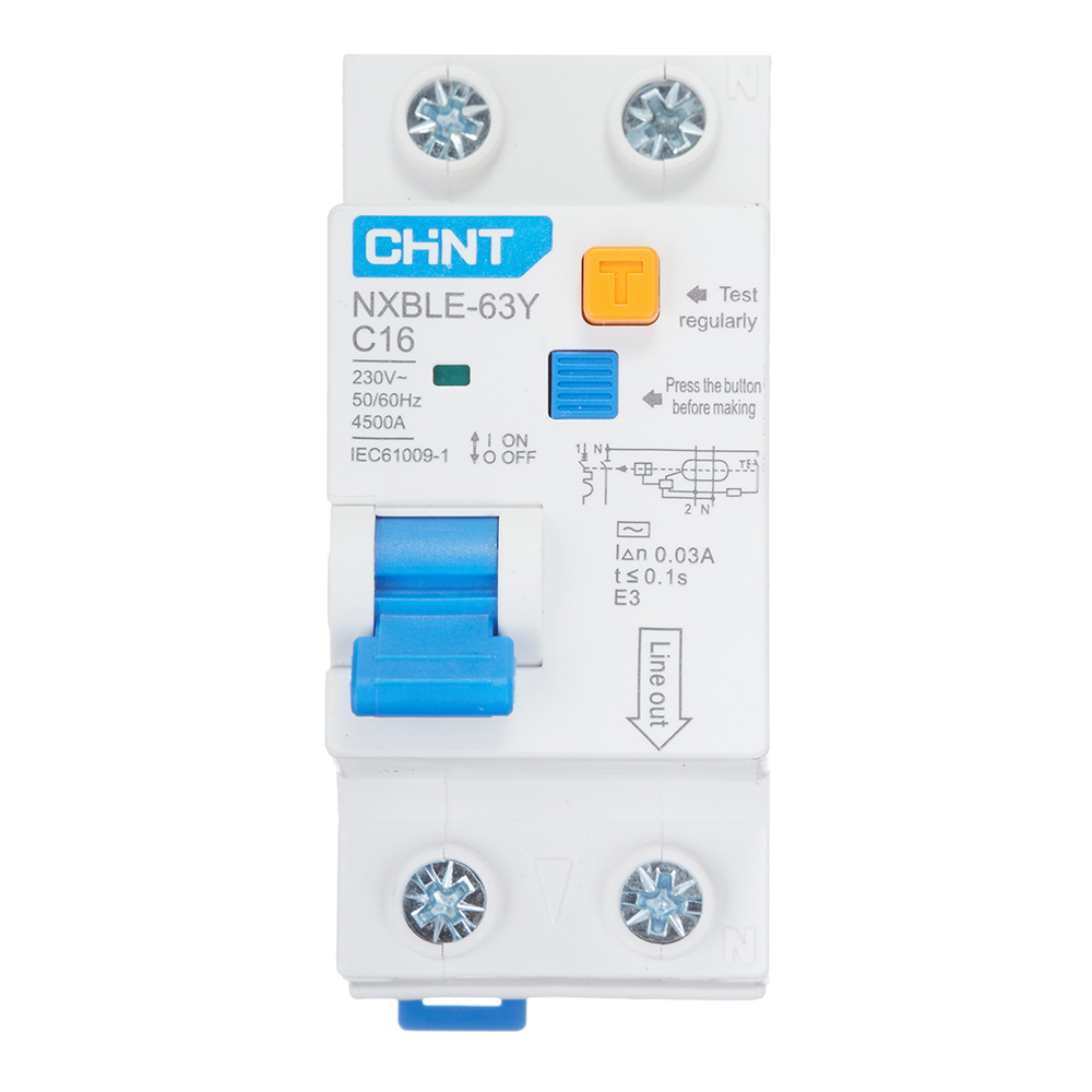   Петрович Автомат дифференциальный Chint NXBLE-63Y 16А 30 мА 1P+N тип AC 4,5 кА компактный (105542)