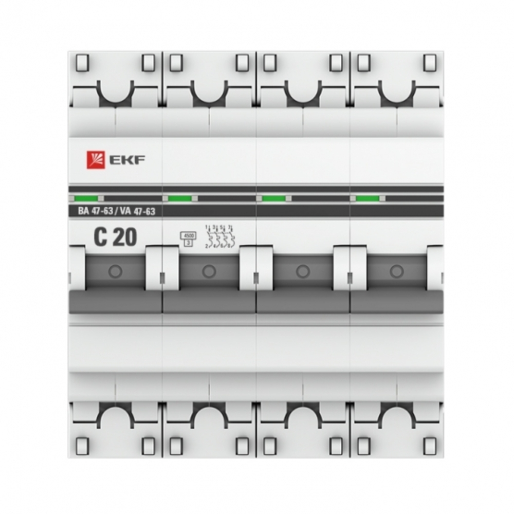 Автоматический выключатель модульный EKF PROxima ВА 47-63 4Р 20А тип C 4,5 кА 400 В (mcb4763-4-20C-pro)