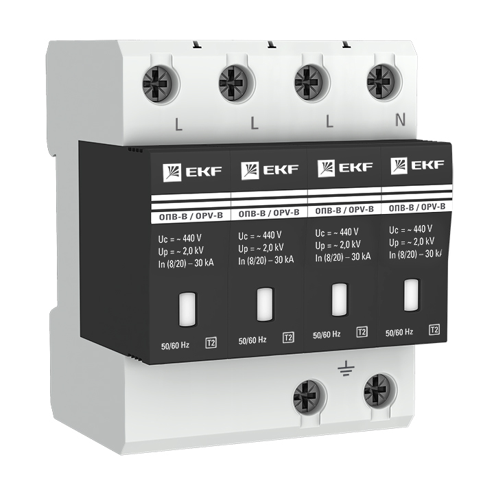  Ограничитель напряжения модульный EKF PROxima (opv-b4) 400 В 30 А тип AC 4P