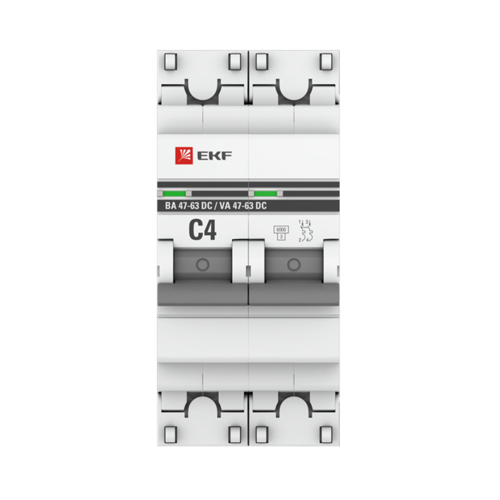 Автоматический выключатель модульный EKF PROxima ВА 47-63 DC 2Р 4А тип C 6 кА 230 В (mcb4763-DC-2-04C-pro)