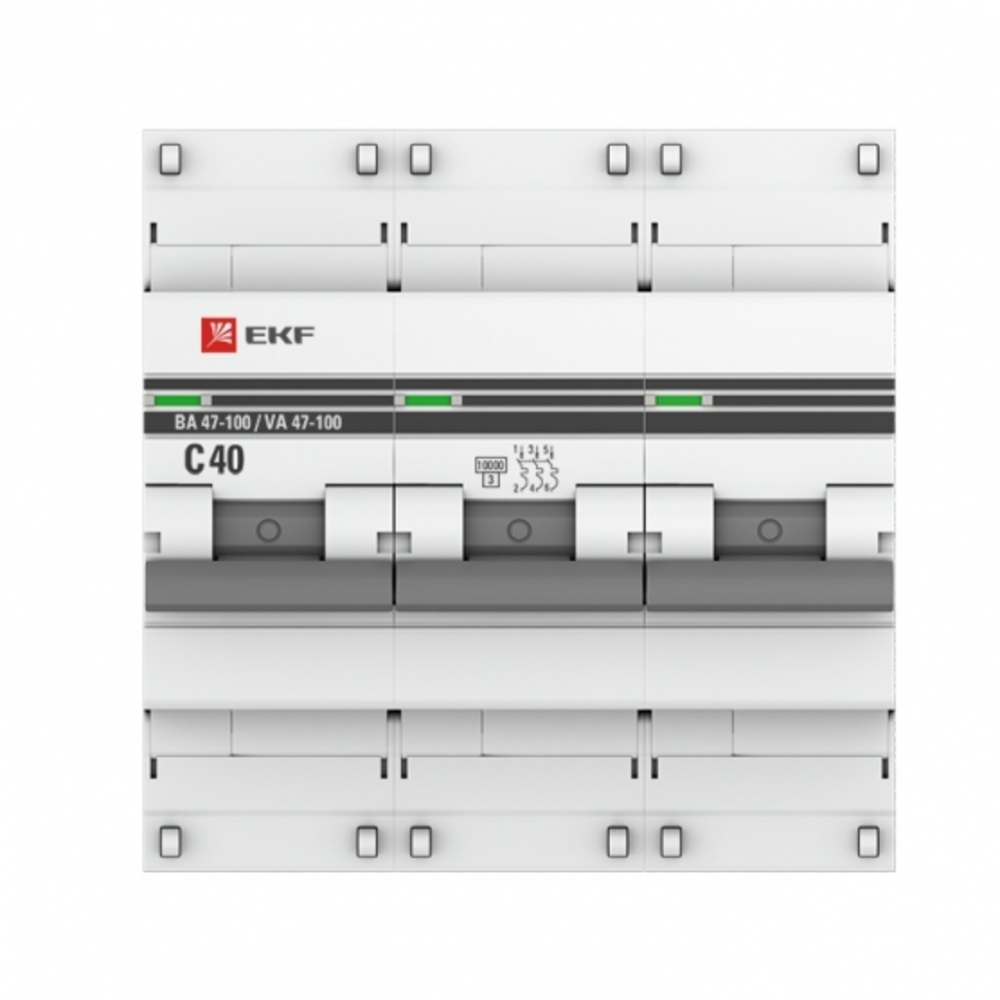 Автоматический выключатель модульный EKF PROxima ВА 47-100M 3P 40А тип C 10 кА 400 В (mcb47100m-3-40C-pro)