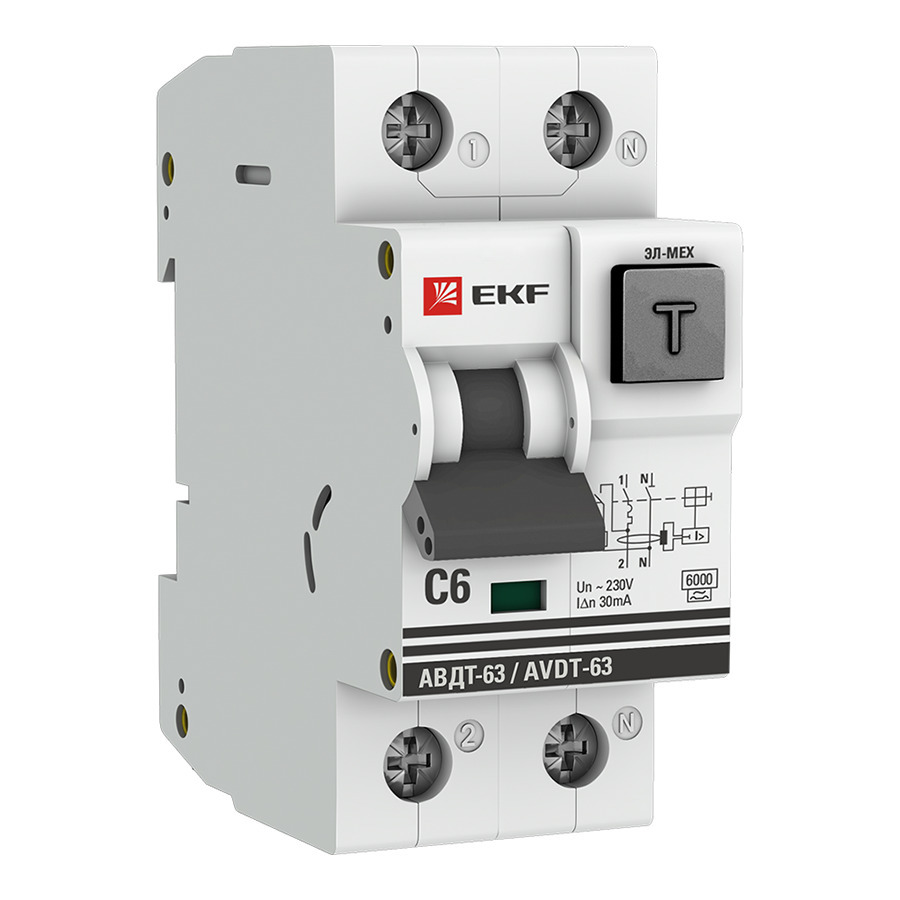   Петрович Автомат дифференциальный EKF PROxima АВДТ-63 6А 30 мА 2P тип A 6 кА (DA63-6-30)