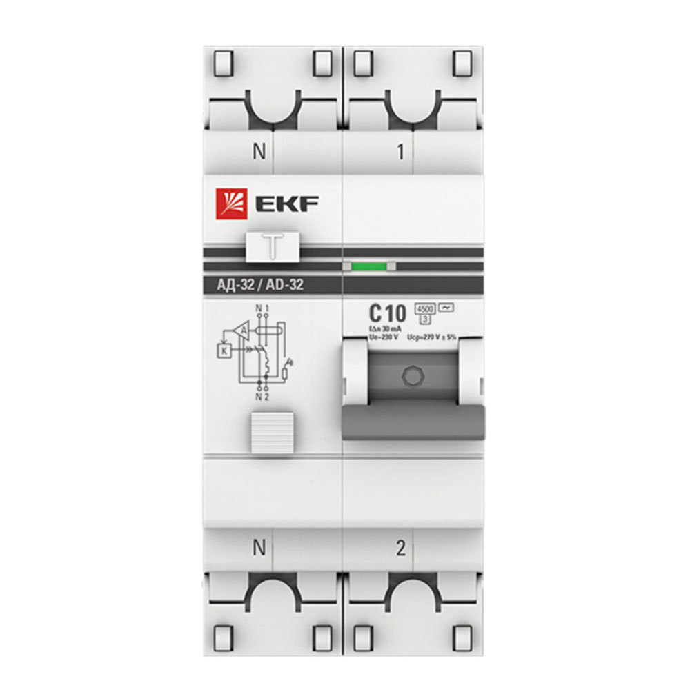 Автомат дифференциальный EKF PROxima АД-32 10А 30 мА 2P тип AC 4,5 кА (DA32-10-30-pro)