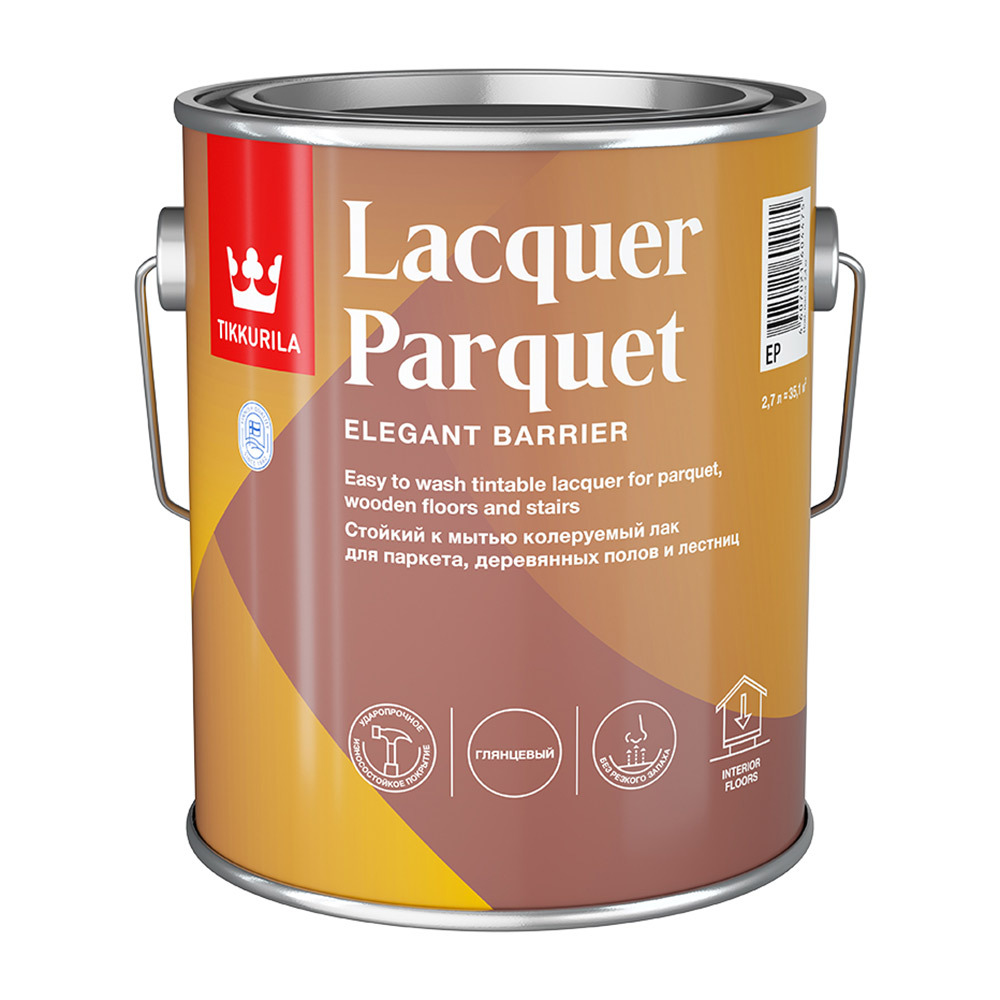 Лак алкидно-уретановый паркетный Tikkurila Lacquer Parquet глянцевый бесцветный 2,7 л