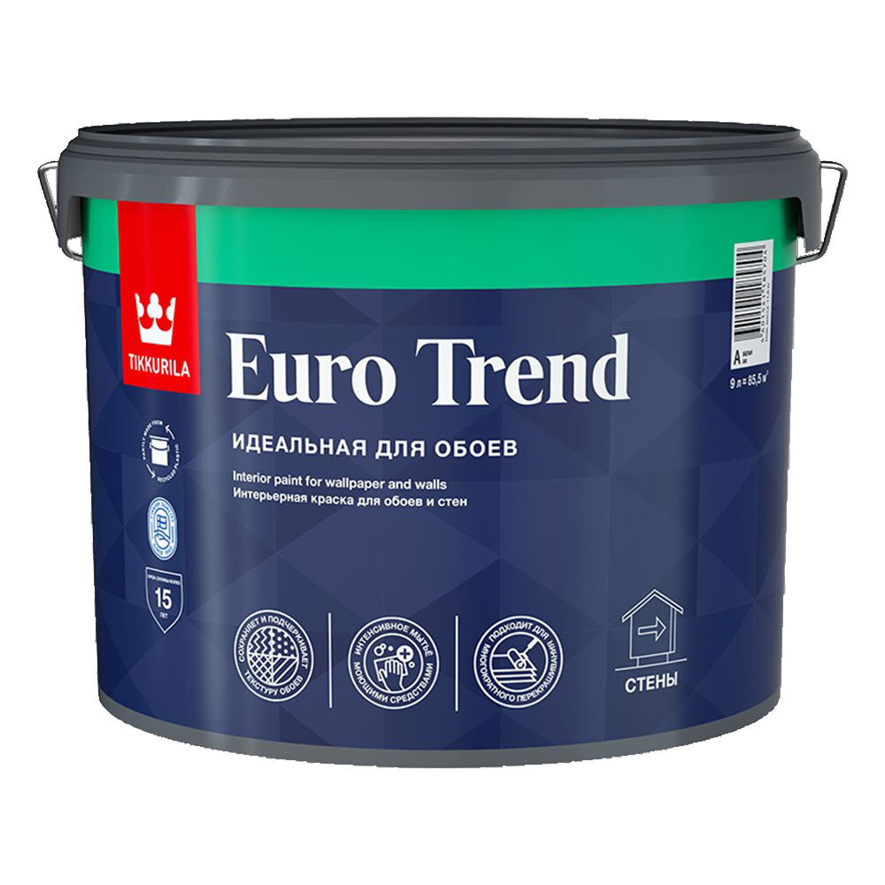 Краска моющаяся Tikkurila Euro Trend база A белая 9 л