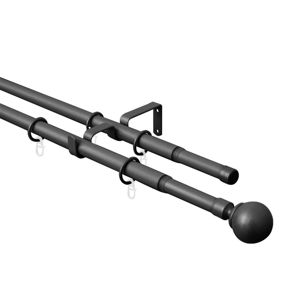 Карниз настенный металлический двухрядный раздвижной 160-300 см d16/19 мм черный (6600)