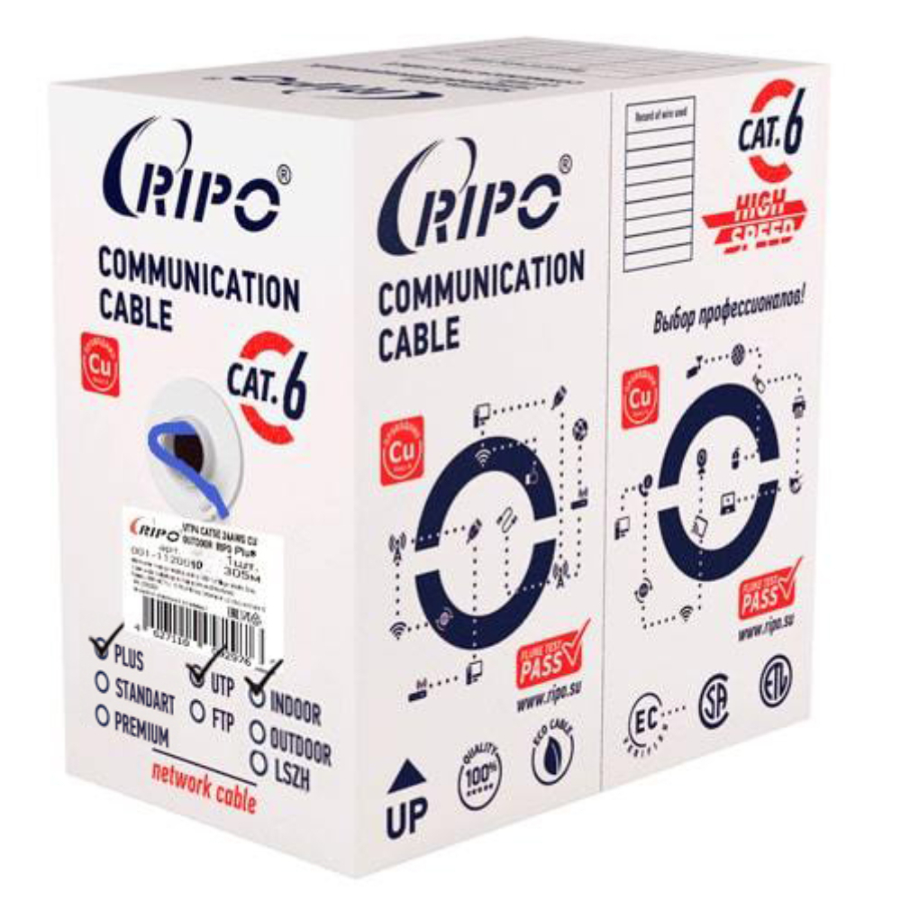 Интернет-кабель (витая пара) UTP CAT6 4х2х0,57 мм Ripo Plus синий (305 м)