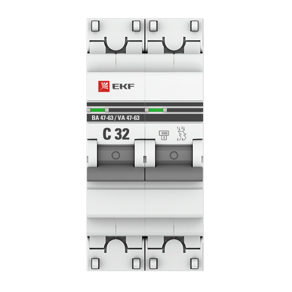 Автоматический выключатель модульный EKF PROxima ВА 47-63 2Р 32А тип C 4,5 кА 230 В (mcb4763-2-32C-pro)