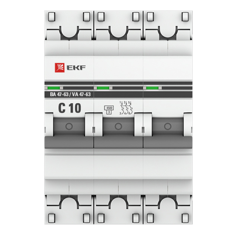 Автоматический выключатель модульный EKF PROxima ВА 47-63 3Р 10А тип C 4,5 кА 400 В (mcb4763-3-10C-pro)