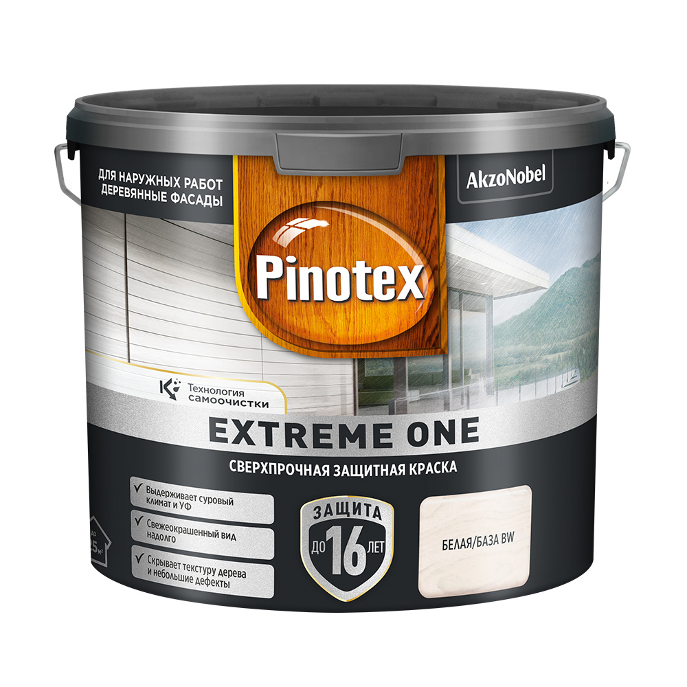 Водно-дисперсионные краски  Петрович Краска фасадная по дереву Pinotex Extreme One база BW белая 2,5 л