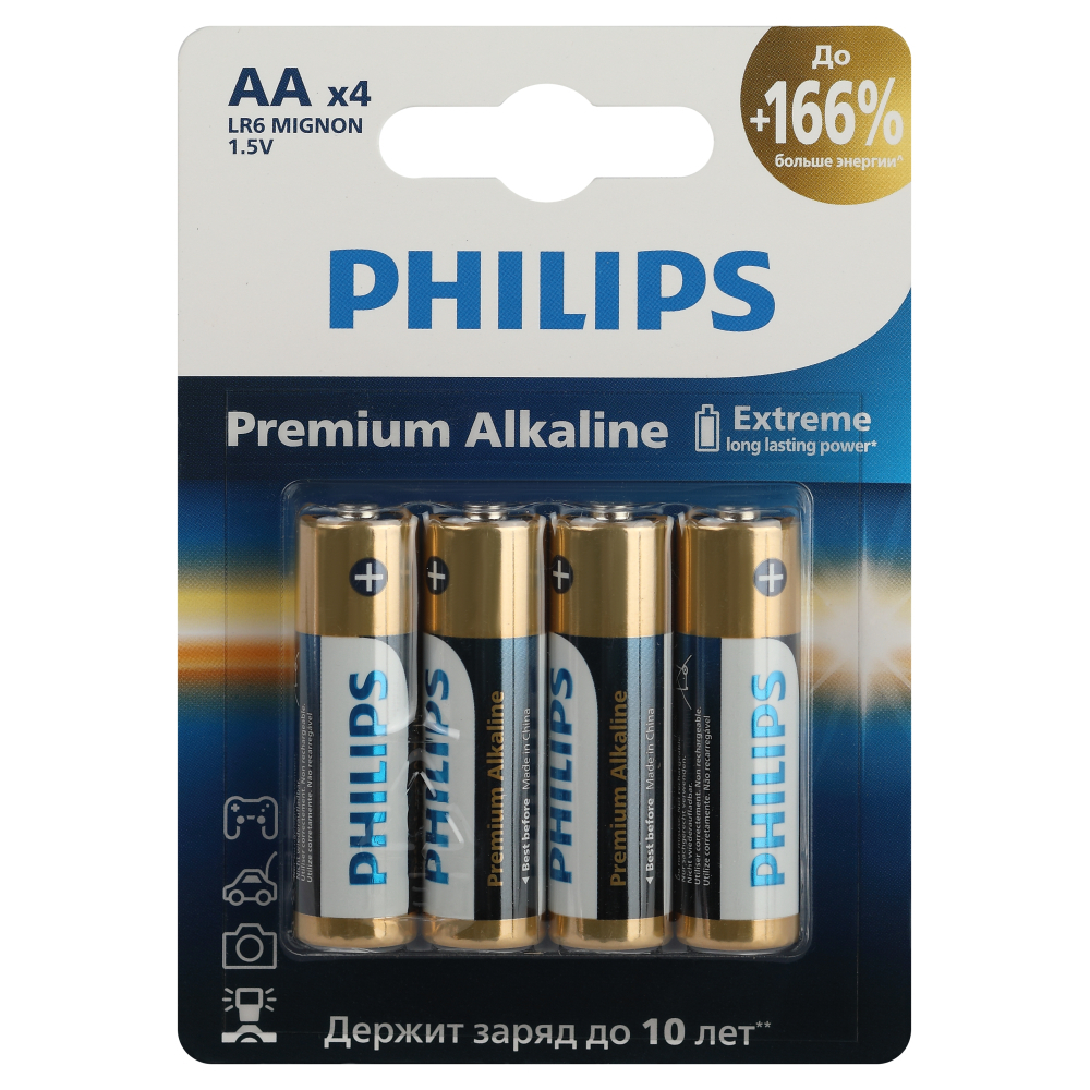 Батарейка Philips Premium АА пальчиковая LR6 1,5 В (4 шт.) (Б0062753)