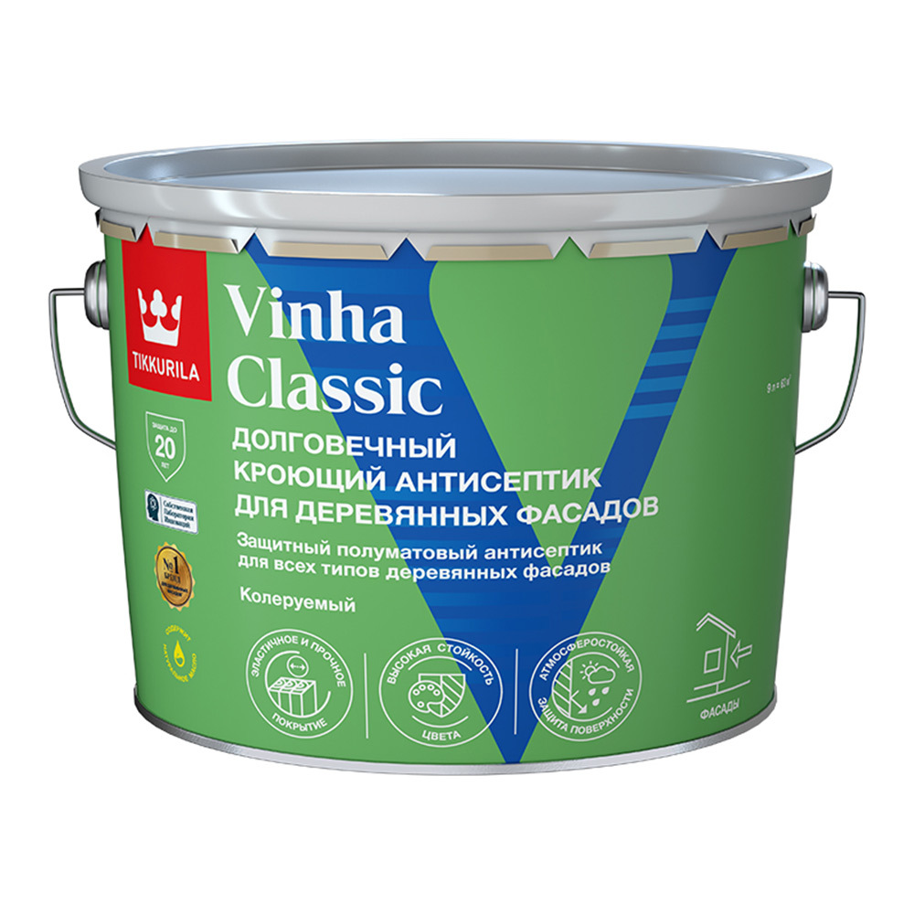 Антисептик Tikkurila Vinha Classic кроющий декоративный для дерева белый база VVA 9 л