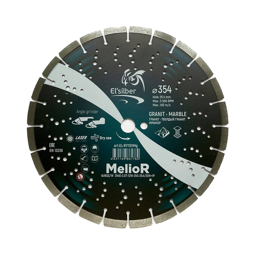 Диск алмазный по граниту Elsilber MelioR 354x25,4x3 мм сегментный сухой рез (EL-RY1101Mg)