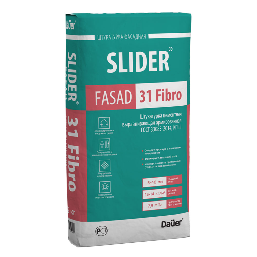 Штукатурка цементная Dauer Slider Fasad 31 Fibro армированная 25 кг