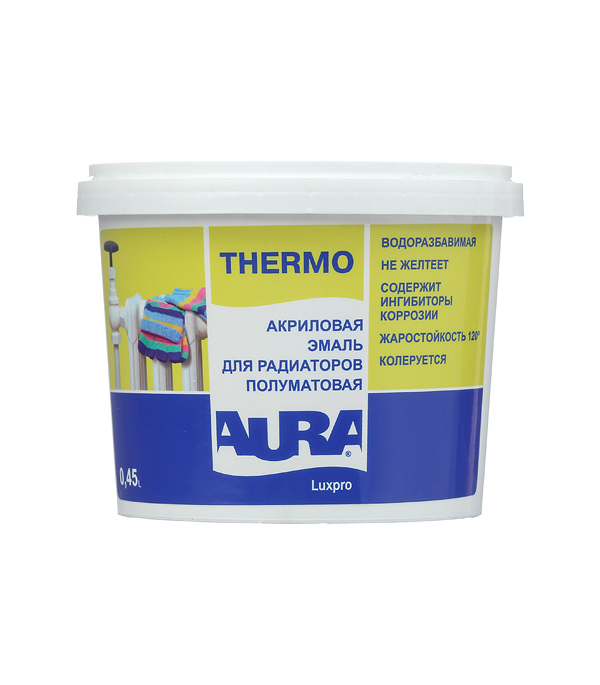 Эмаль для радиаторов Aura Luxpro Thermo база А белая полуматовая акриловая 0,45 л