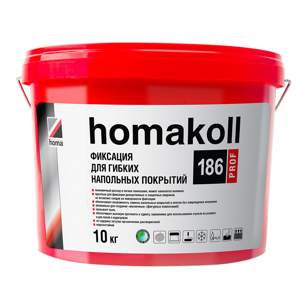 Клей акриловый для гибких напольных покрытий Homa Homakoll 186 Prof фиксатор 10 кг