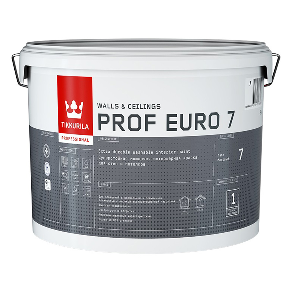 Краска моющаяся Tikkurila Prof Euro 7 база А белая 9 л