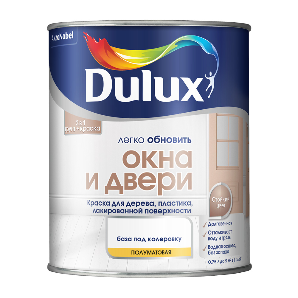 Водно-дисперсионные краски  Петрович Краска Dulux Окна и Двери основа BW белая полуматовая 0,75 л