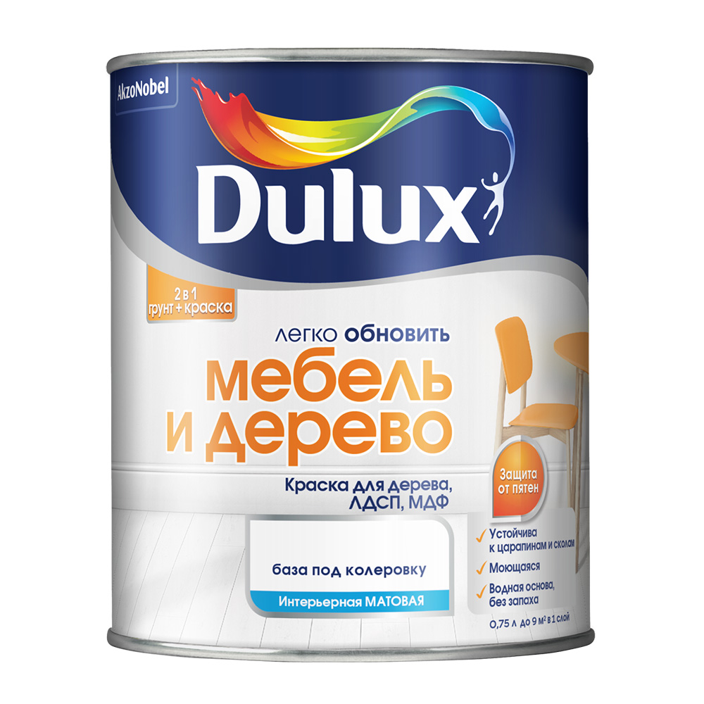  Краска Dulux Мебель и Дерево основа BW белая матовая 0,75 л