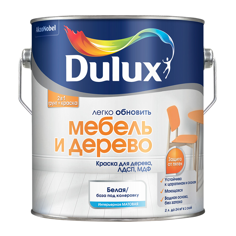   Петрович Краска Dulux Мебель и Дерево основа BC бесцветная матовая 2 л