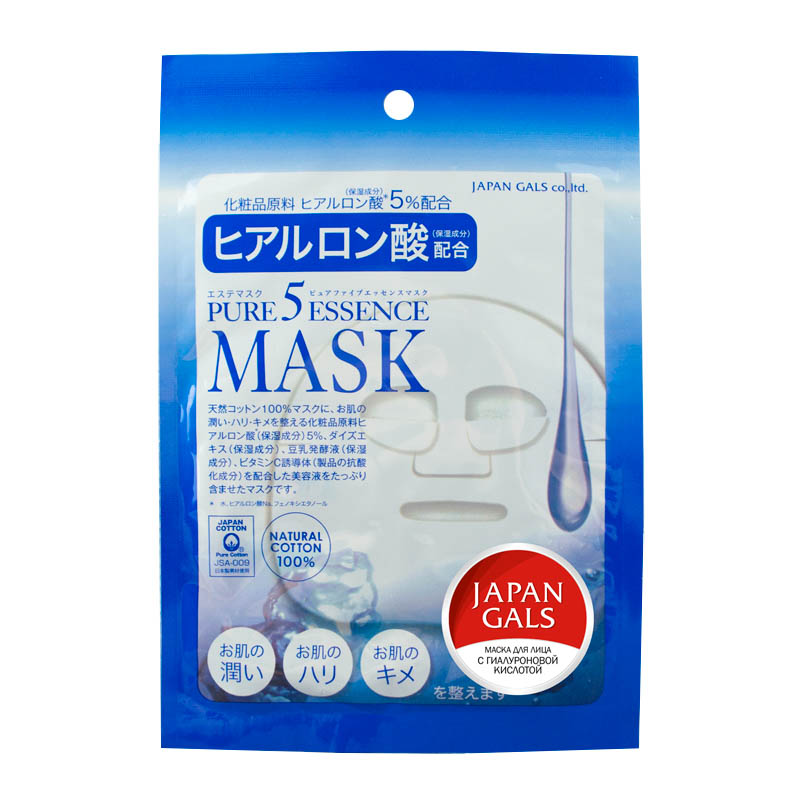 Маски для лица  Евродом Маска для лица Japan Gals Pure5 Essential с гиалуроновой кислотой, 1шт