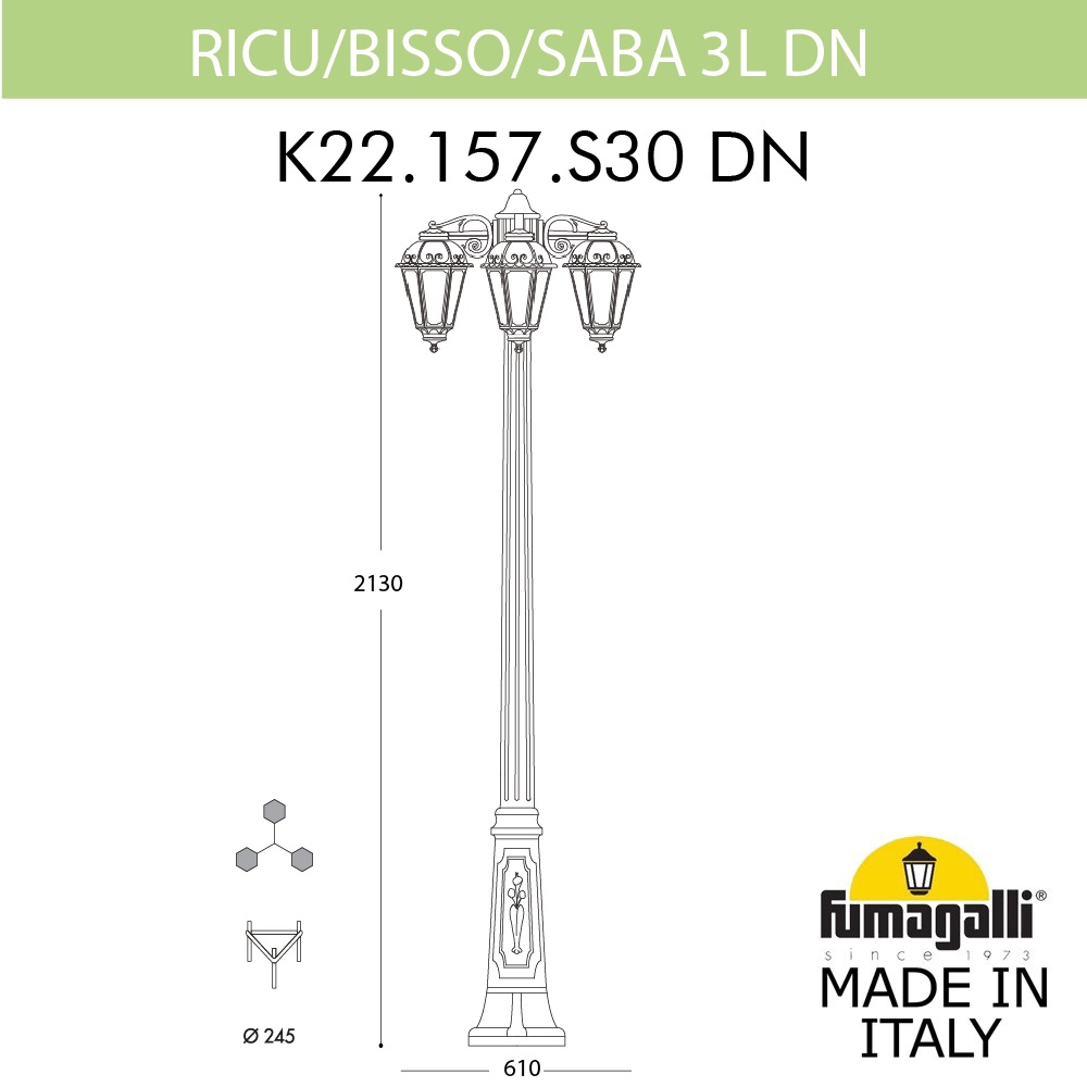 Парковый светильник Fumagalli RICU BISSO/SABA 3L DN K22.157.S30.WXF1RDN