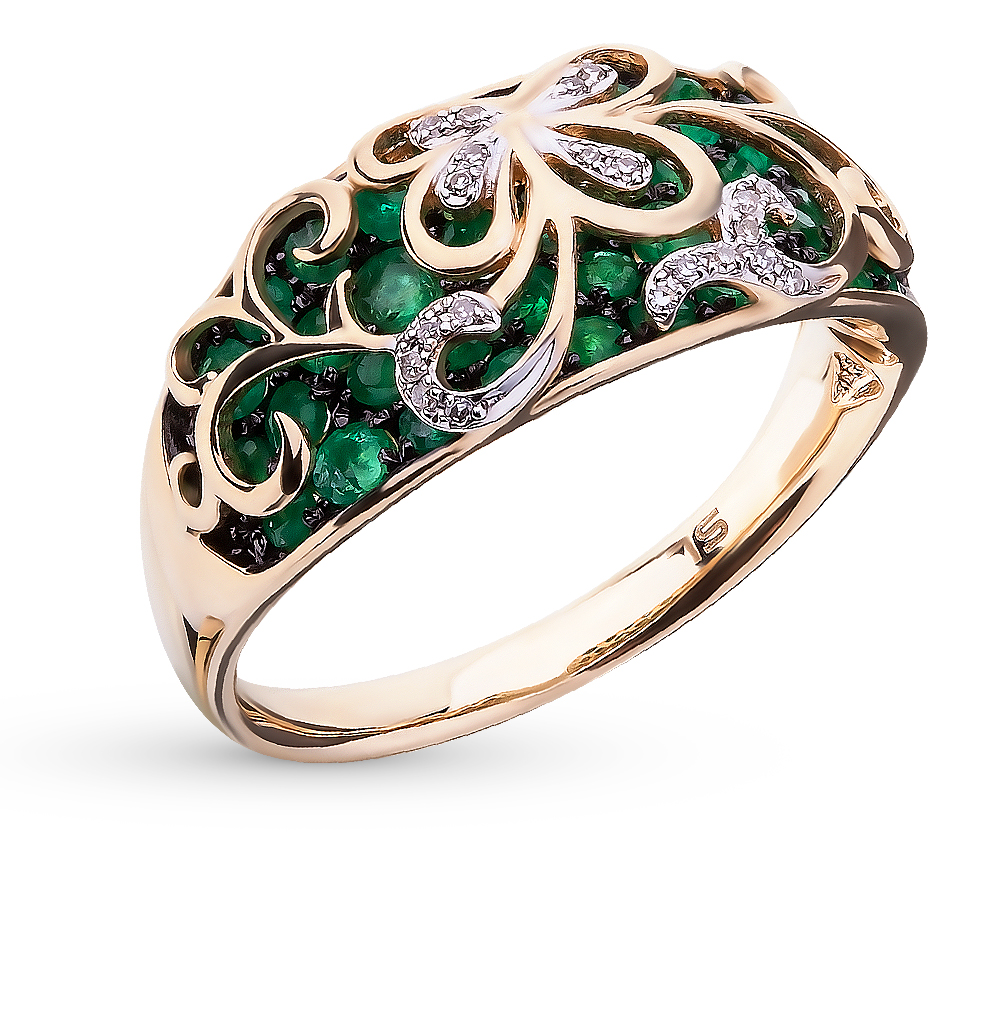 Золотое кольцо с зелеными камнями