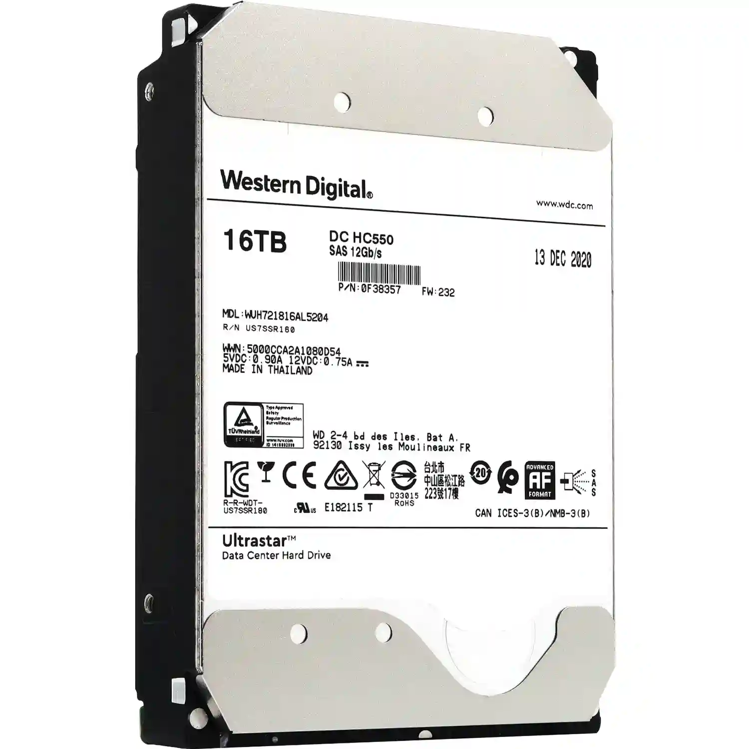 Внутренний HDD диск WD Ultrastar DC HC550 16TB, SAS, 3.5 (WUH721816AL5204)