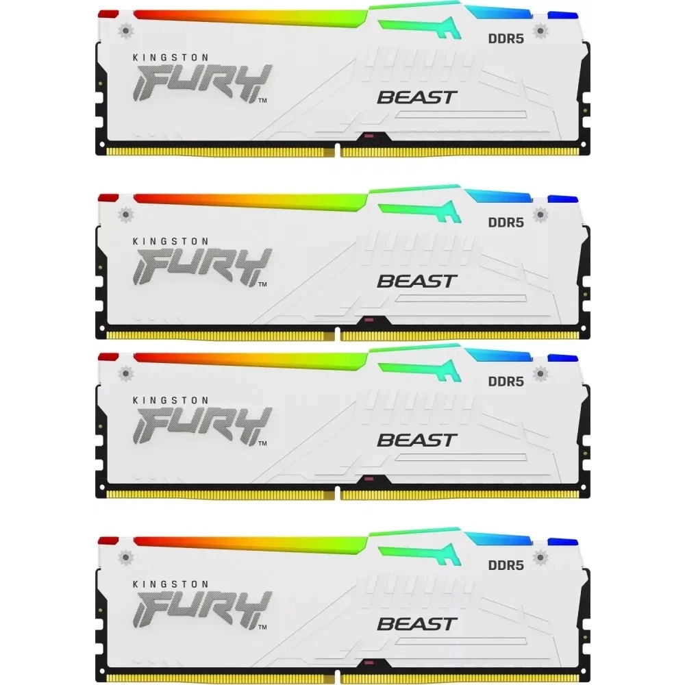 Оперативная память KINGSTON FURY Beast White RGB DIMM DDR5 64GB (4x16GB) 5200 MHz (KF552C40BWAK4-64)