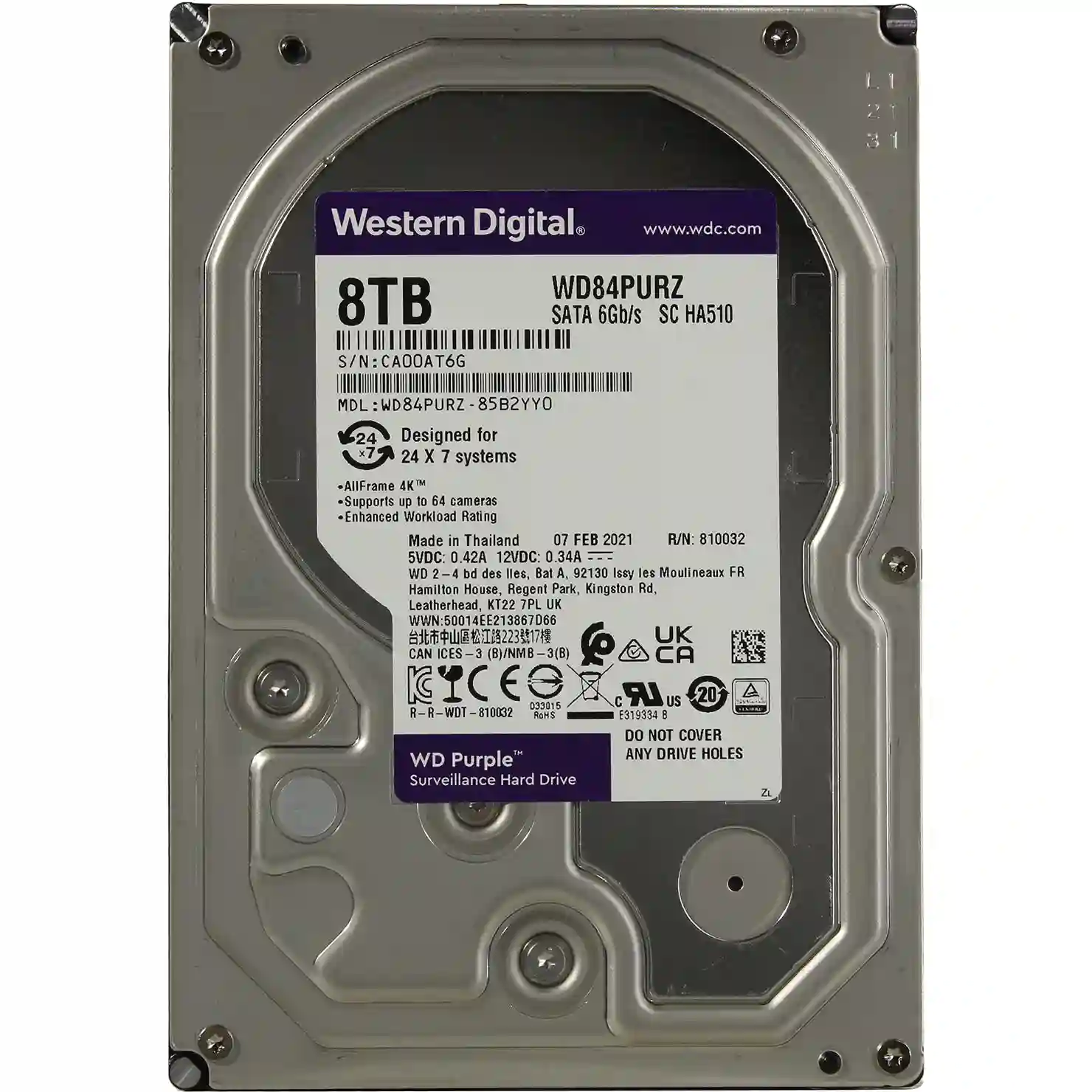 Внутренний HDD диск WD Purple 8TB, SATA3, 3.5 (WD84PURZ)