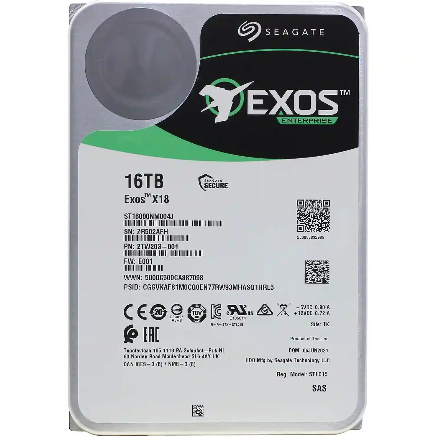 Серверные жёсткие диски Внутренний HDD диск SEAGATE Exos X18 16TB, SAS, 3.5 (ST16000NM004J)