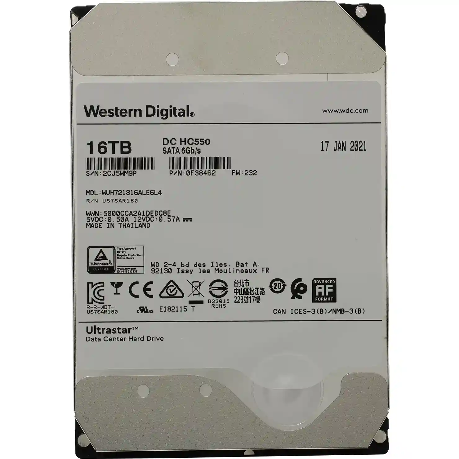 Внутренний HDD диск WD Ultrastar DC HC550 16TB, SATA3, 3.5 (WUH721816ALE6L4)