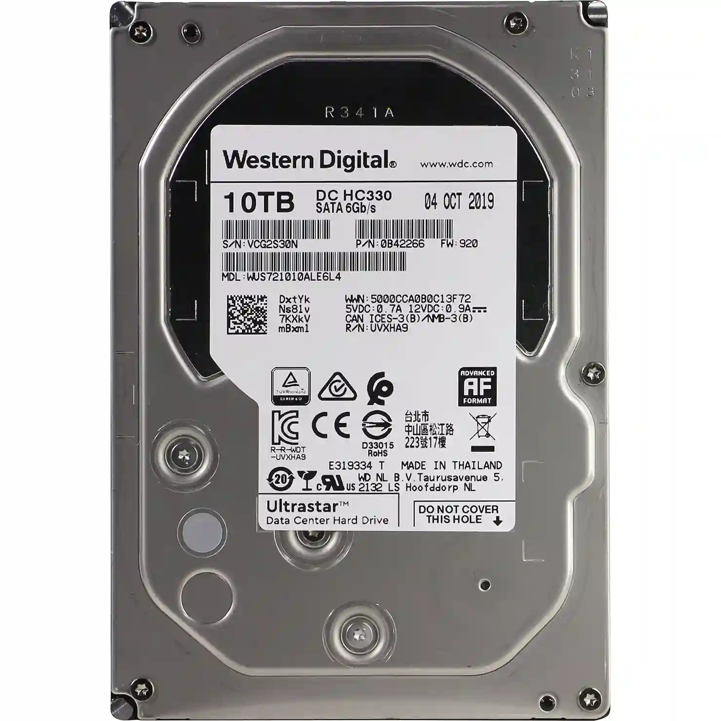 Серверные жёсткие диски  Getsy Внутренний HDD диск WD Ultrastar DC HC330 10TB, SATA3, 3.5 (WUS721010ALE6L4)