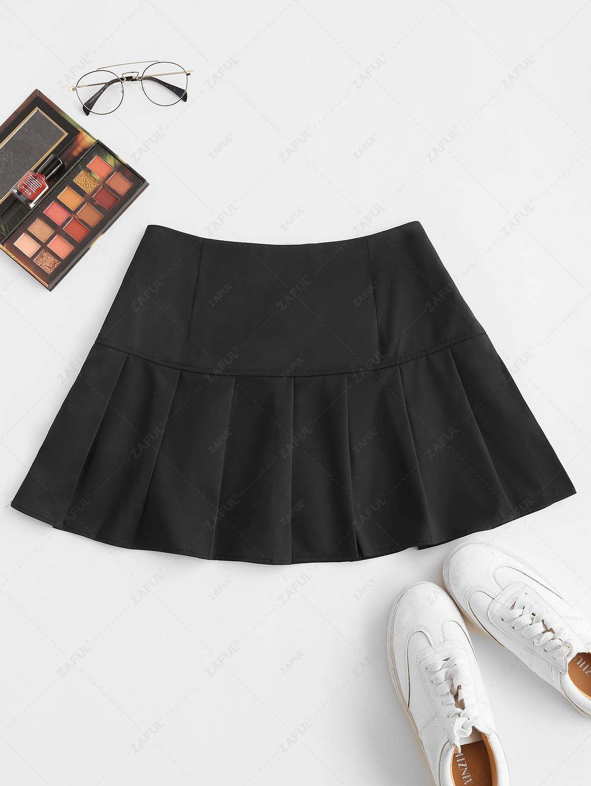  Side Zipper Solid Pleated Mini Skirt
