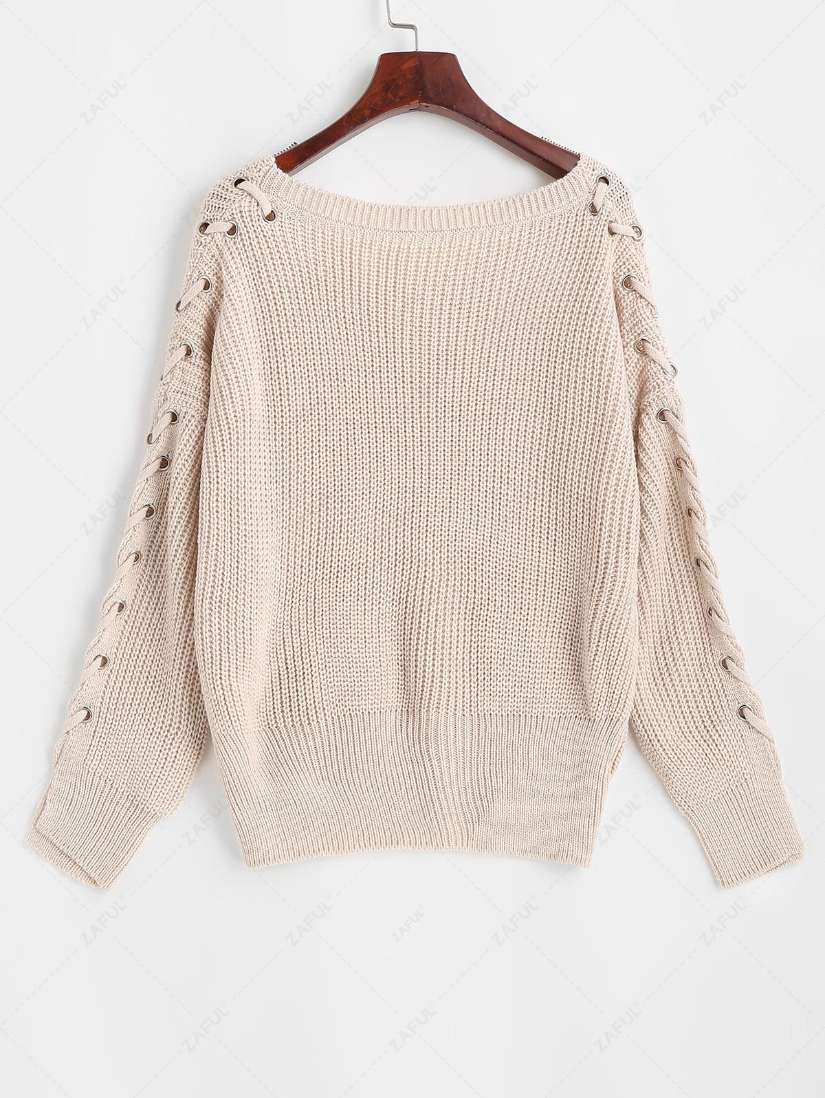 Grommet Lace-up Drop Shoulder Sweater