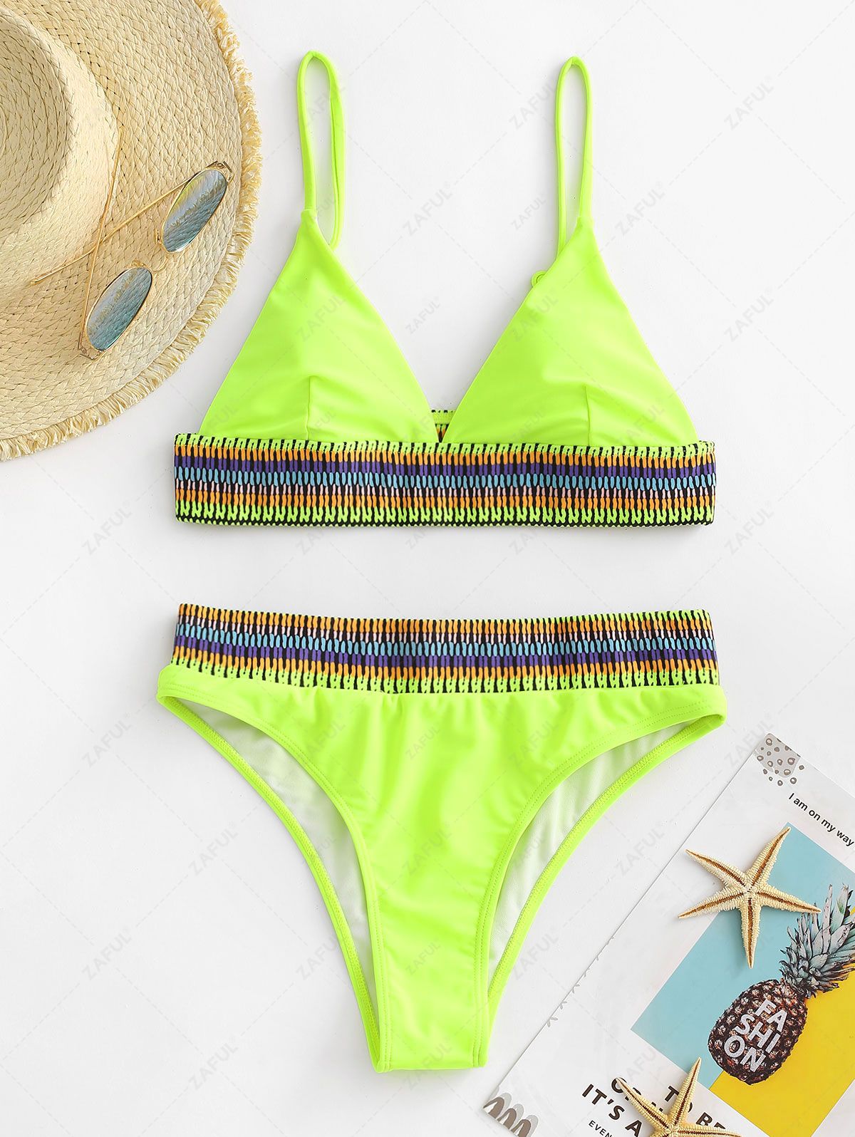 Bikini Sets ZAFUL Neon High Cut Print Bikini Swimwear