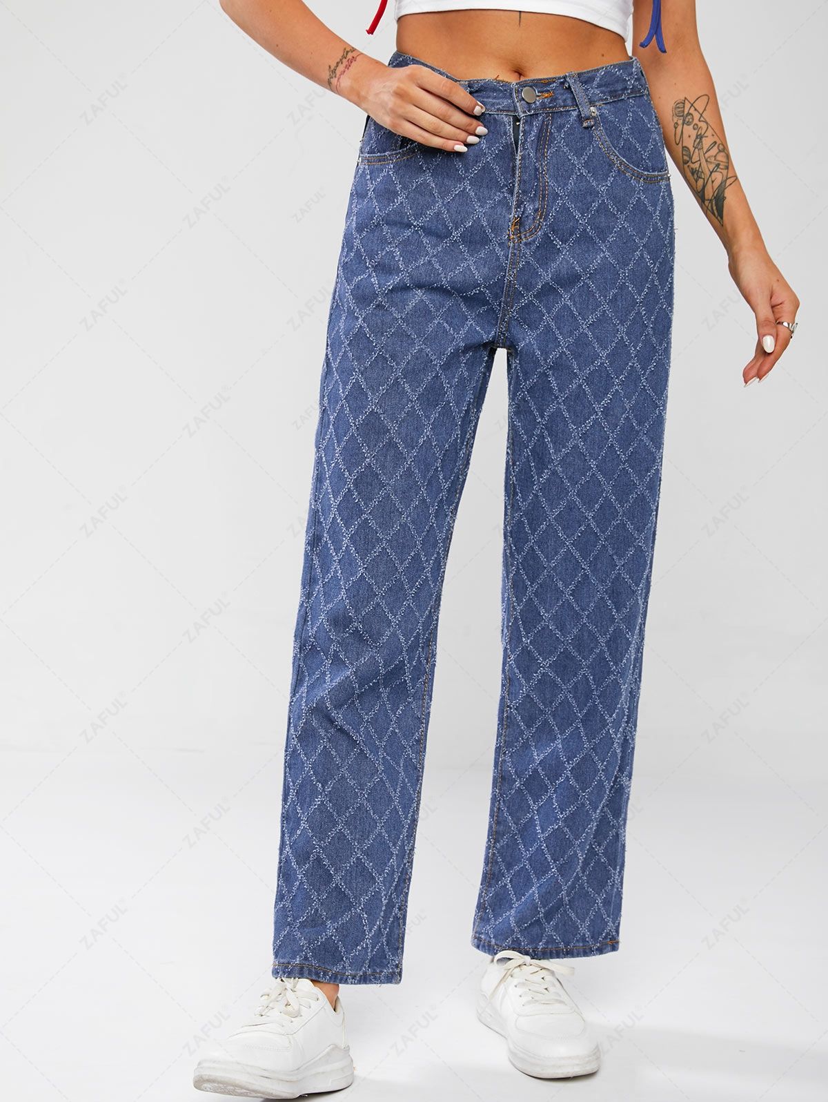  High Waisted Frayed Textured Wide Leg Jeans