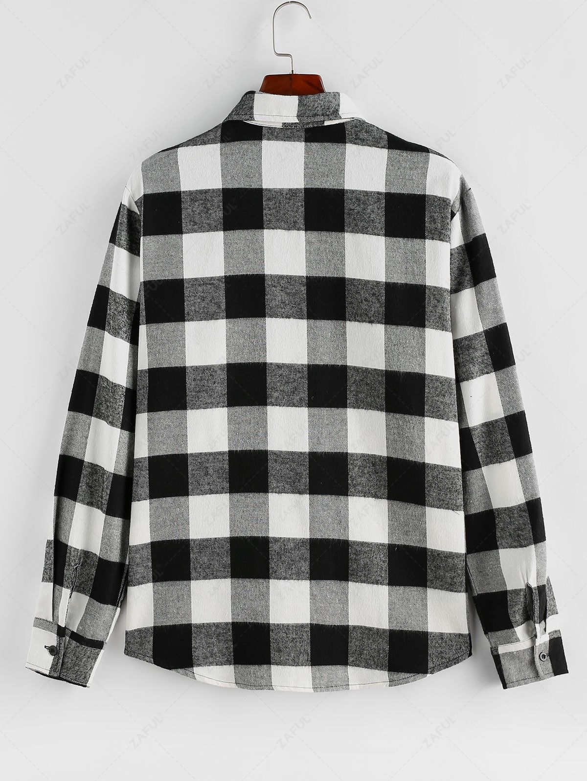 ZAFUL Plaid Pattern Pocket Patch Long Sleeve Shirt