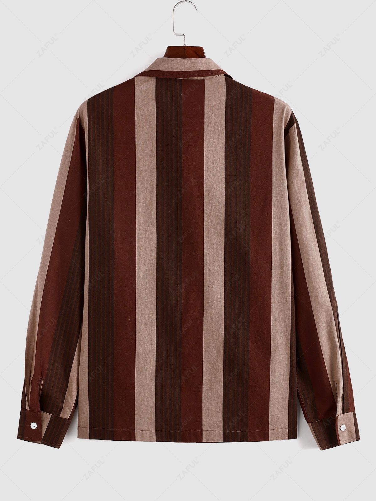 ZAFUL Contrasting Stripe Print Long Sleeve Patched Design Shirt