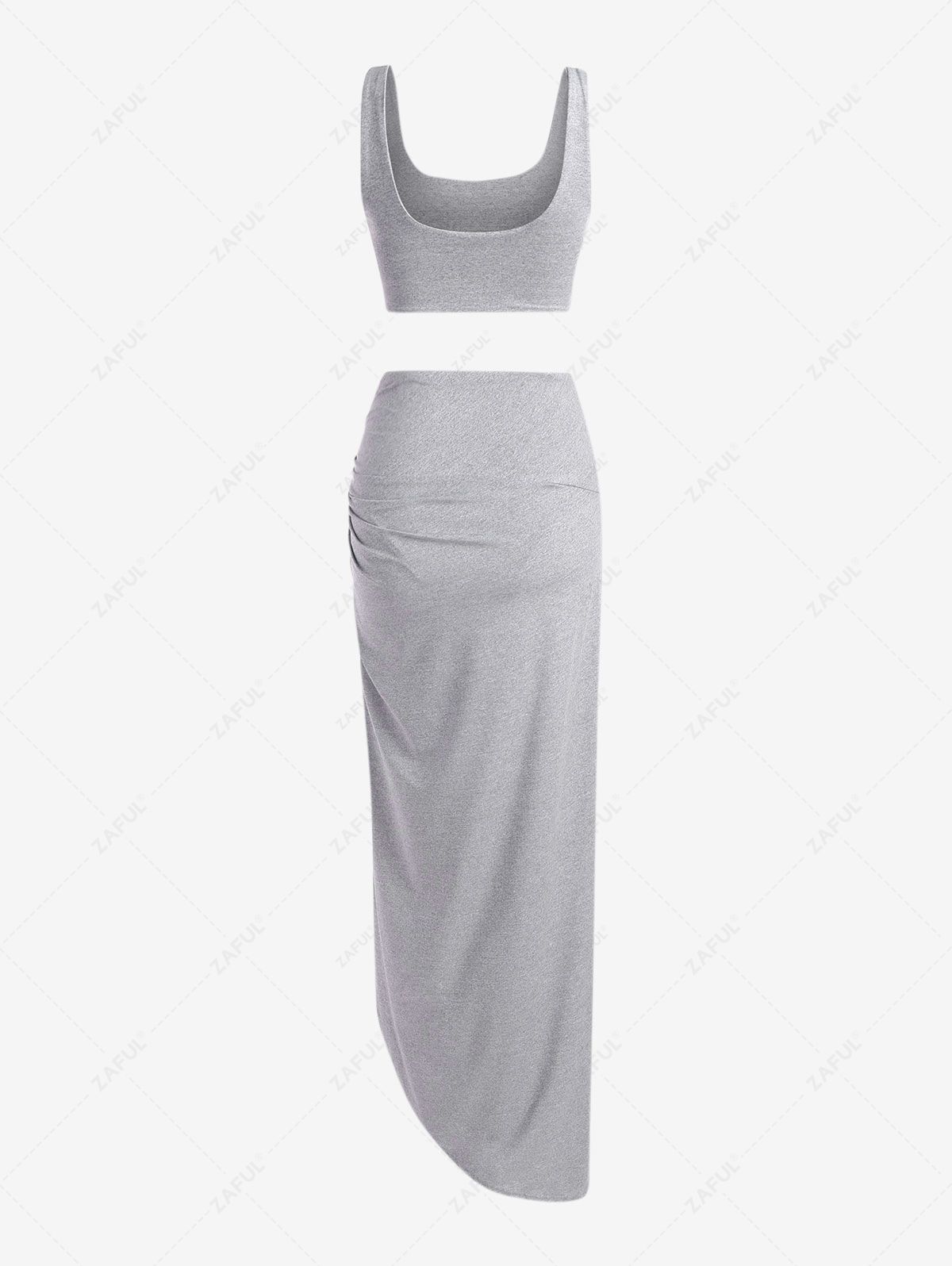 Skirt Sets  Zaful 2pcs Marled Tank Top and Twist High Slit Skirt with Briefs