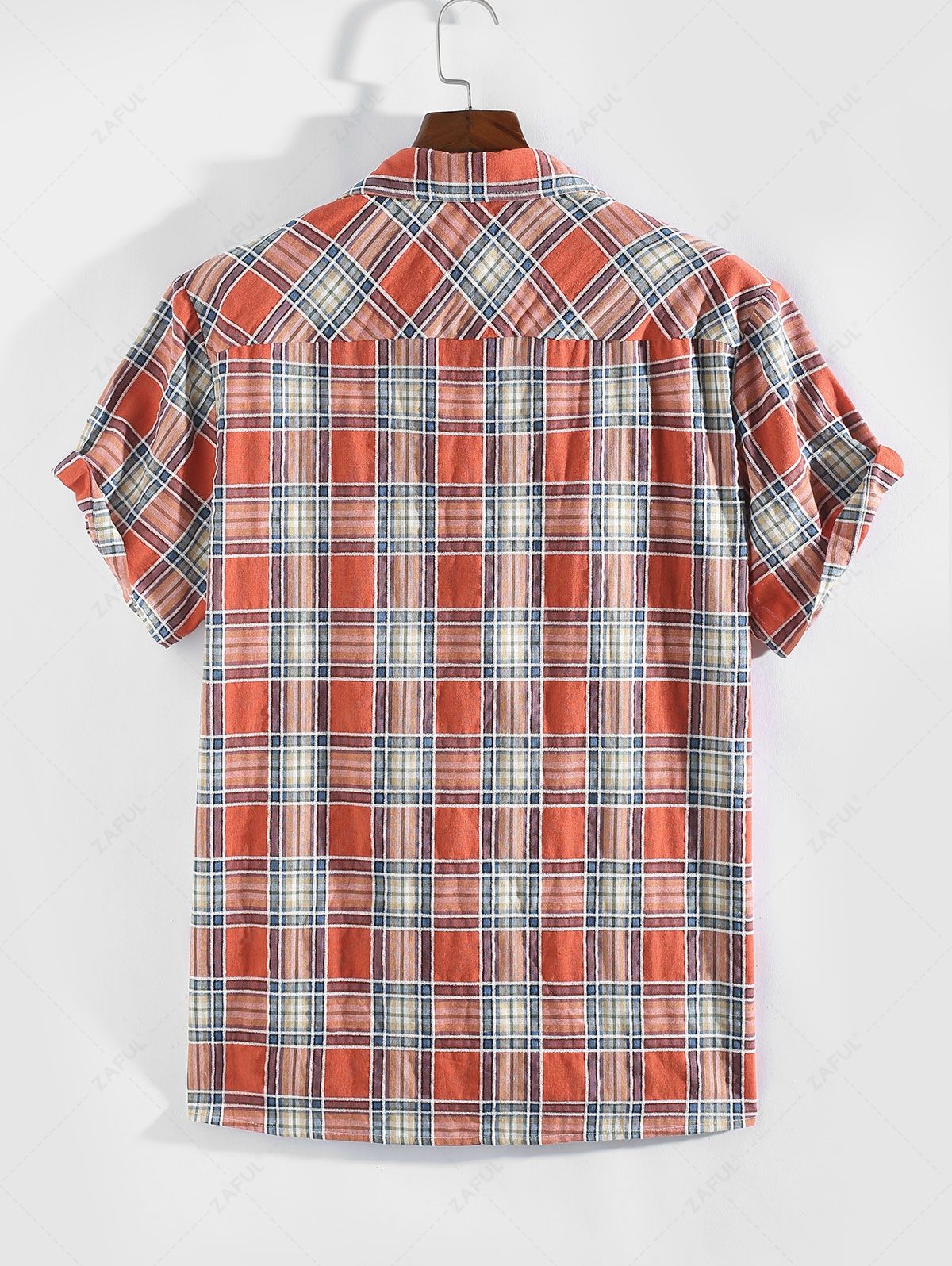 Plaid Pattern Double-pocket Topstitching Shirt