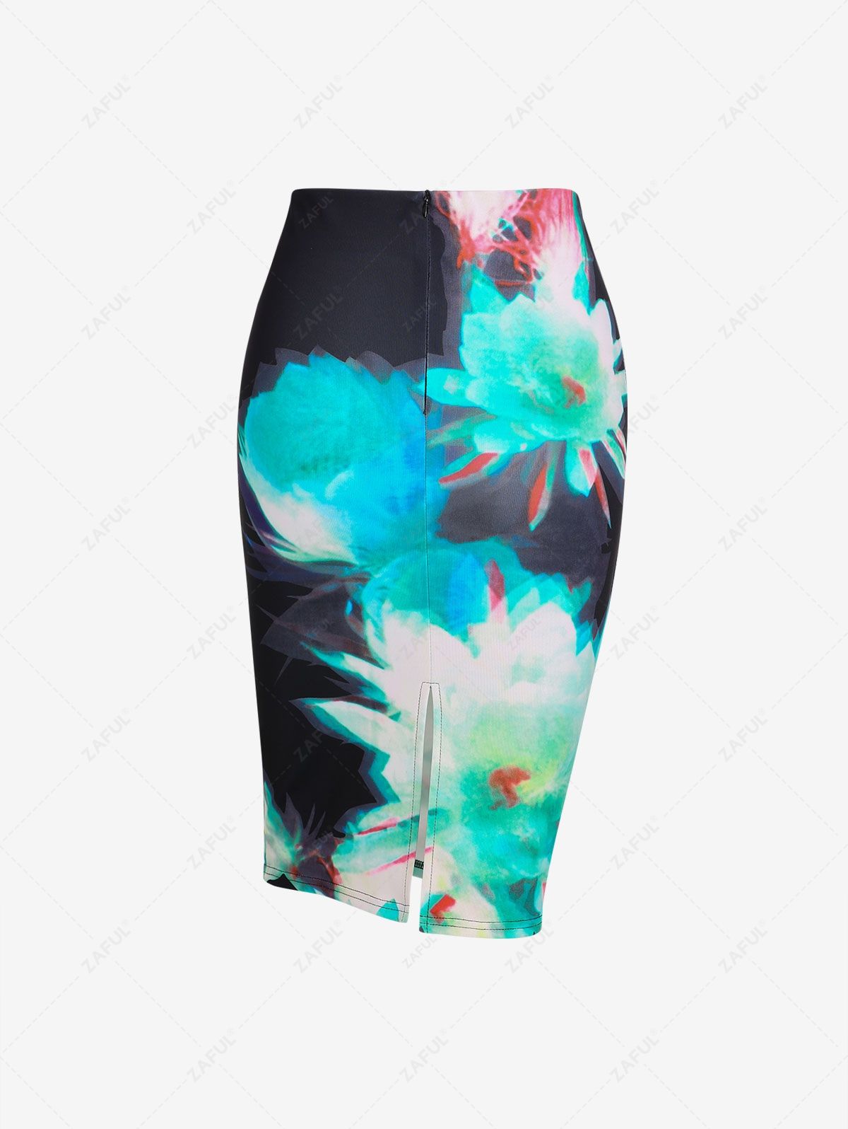   Zaful Floral Print Back Slit Bodycon Skirt