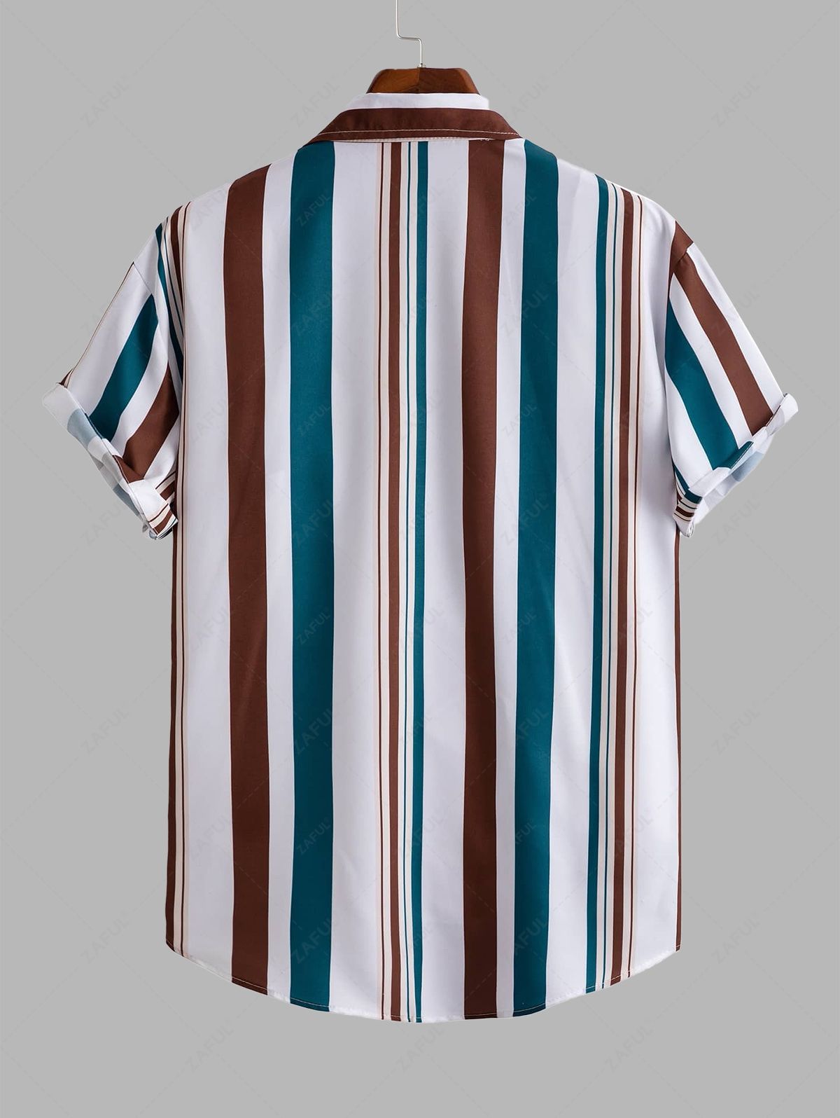 Men's Mixed Vertical Striped Button Up Short Sleeves Summer Beach Shirt