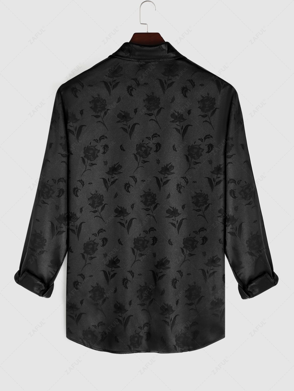 ZAFUL Satin Rose Pattern Button Front Shirt