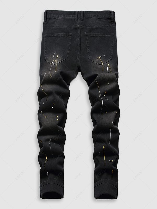 Frayed Paint Splatter Drippy Jeans