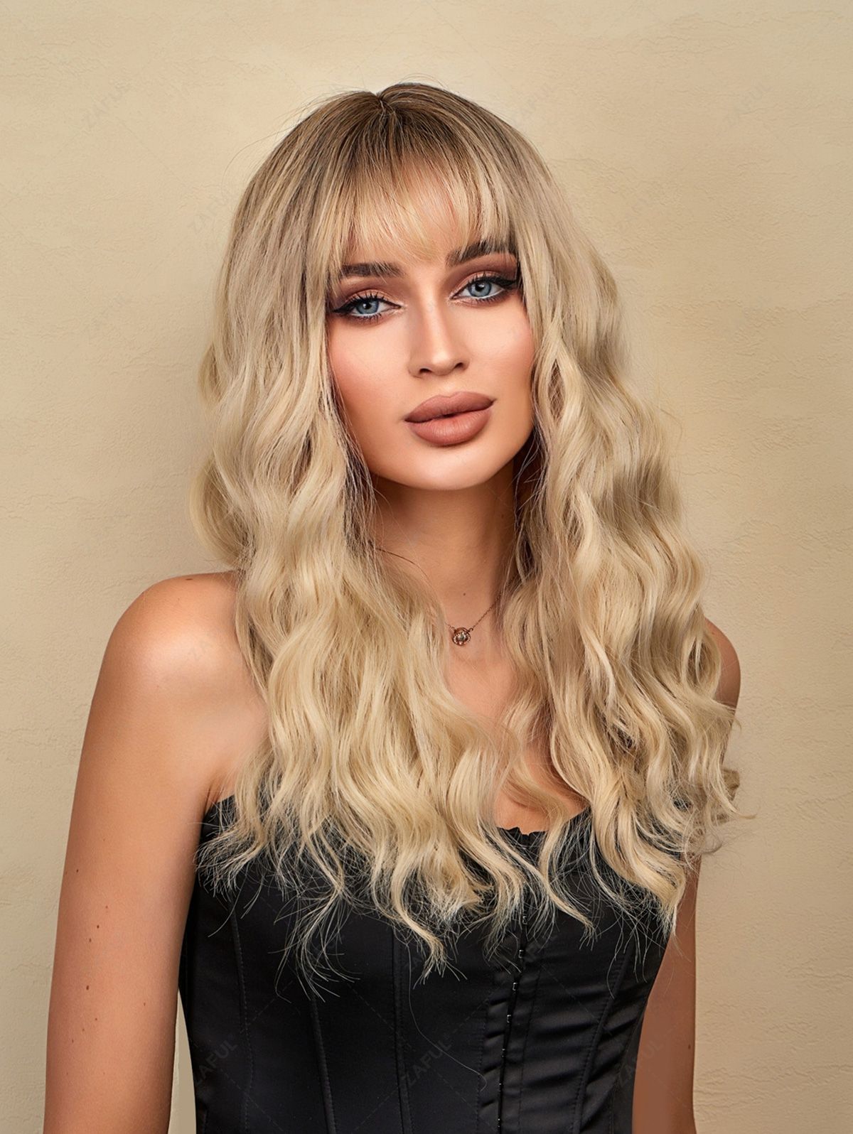Synthetic Woven Wigs Ombre Color Long Fluffy Wavy See-through Bang Synthetic Wig