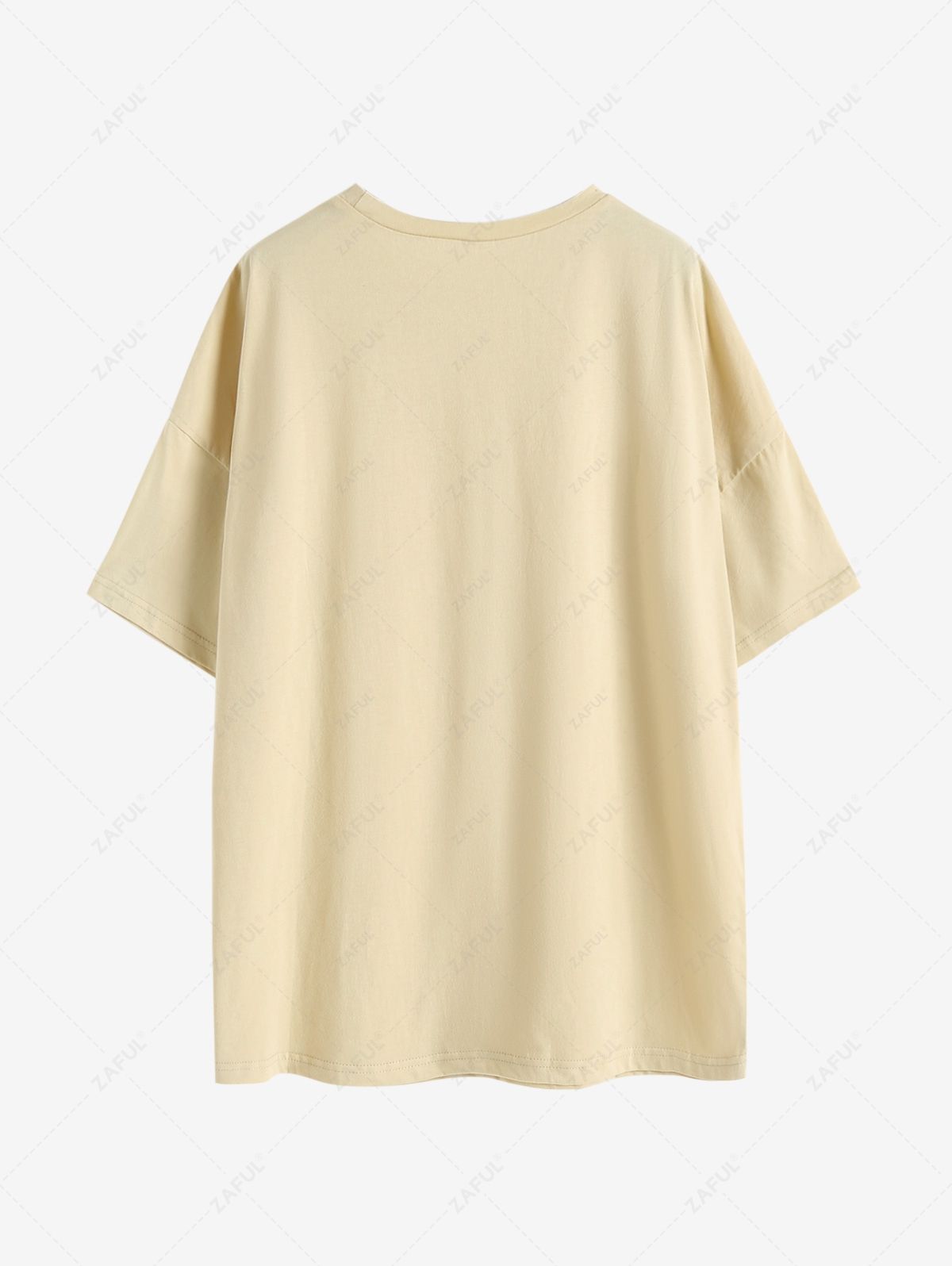 Women Sun Moon Star Print Drop Shoulder Loose T Shirt Casual Daily Long Round Collar Cotton Top