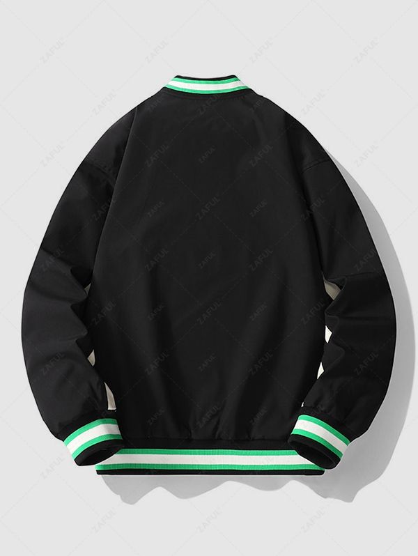 Jackets & Coats Y2K Aesthetic Striped Trim 1986 Patch Design Baseball Varsity Jacket