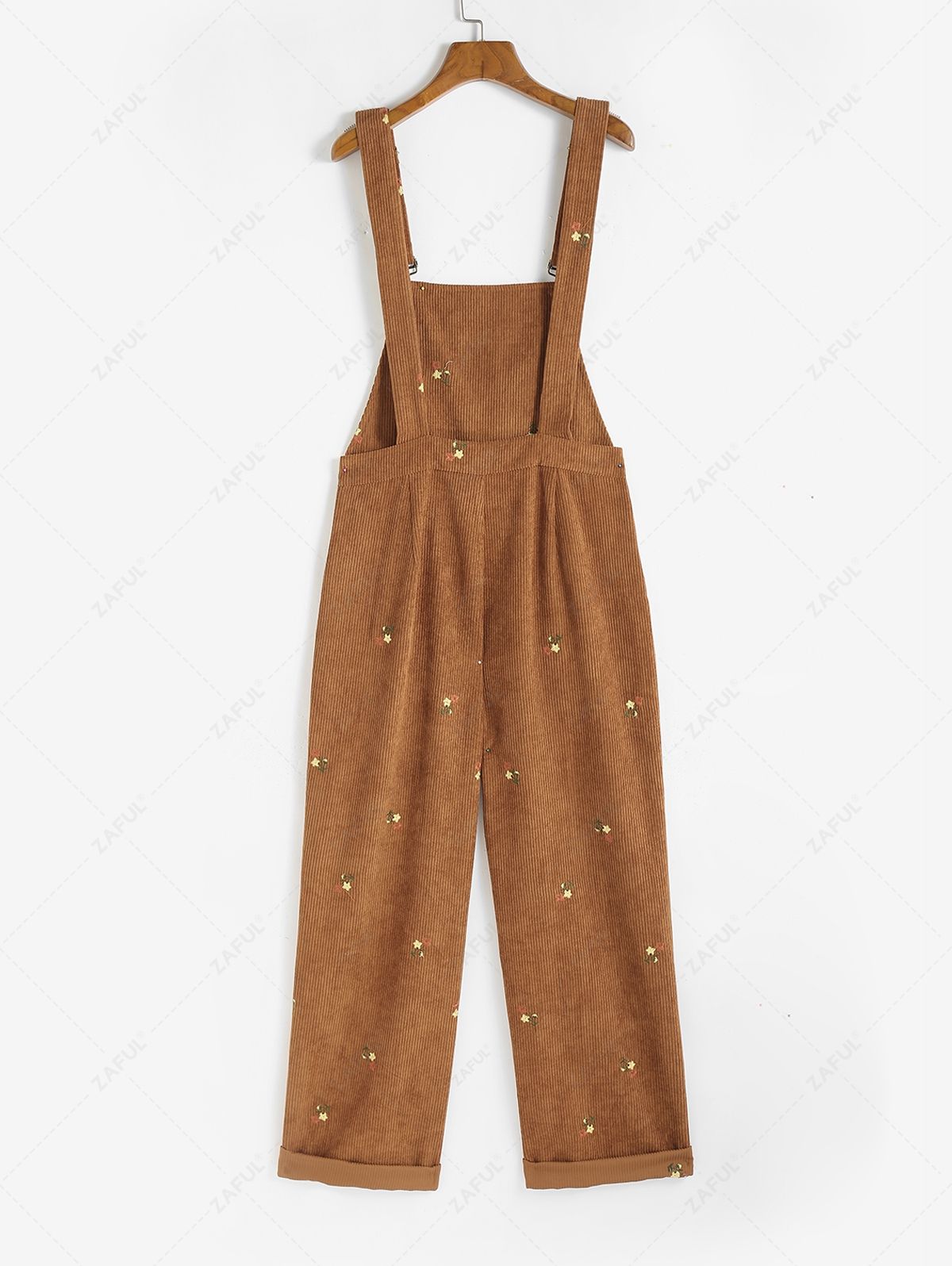 Jumpsuits & Rompers ZAFUL Tiny Floral Embroidered Corduroy Overalls Jumpsuit