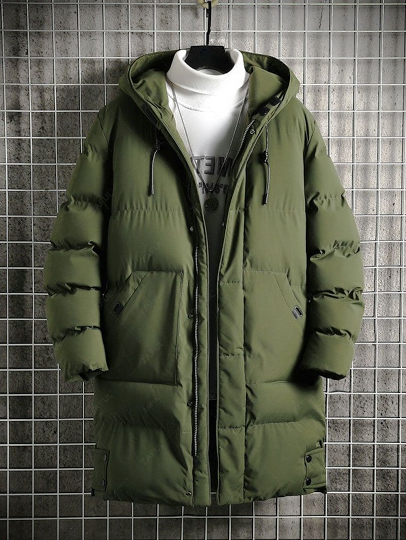 Jackets & Coats  Zaful Zip Up Hooded Pocket Longline Puffer Padded Coat